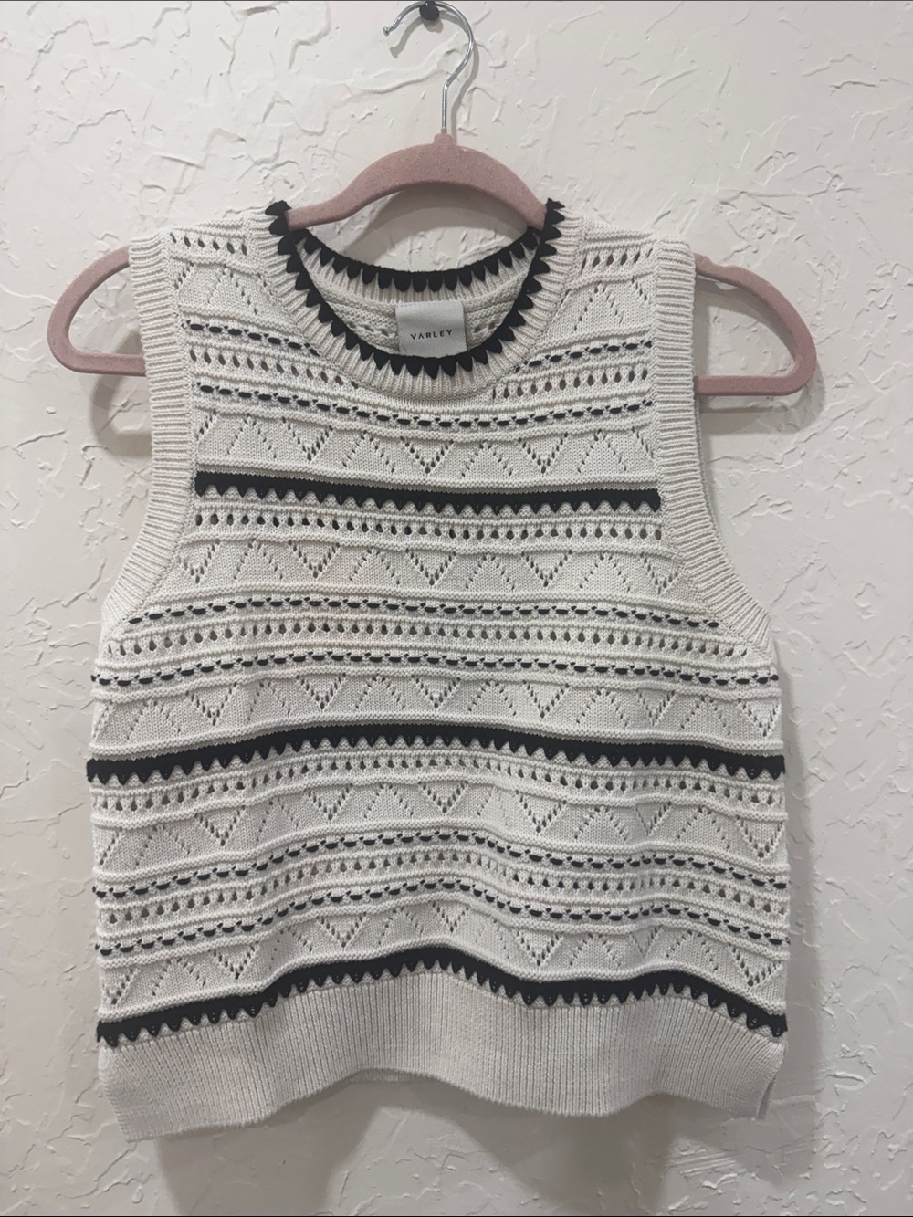 Varley Cream Knit Sleeveless Tank with Black Trim